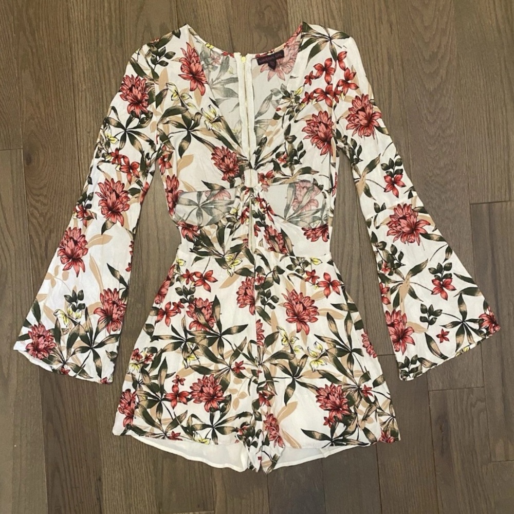 Material Girl Floral Print Romper with Pink and Green Accents